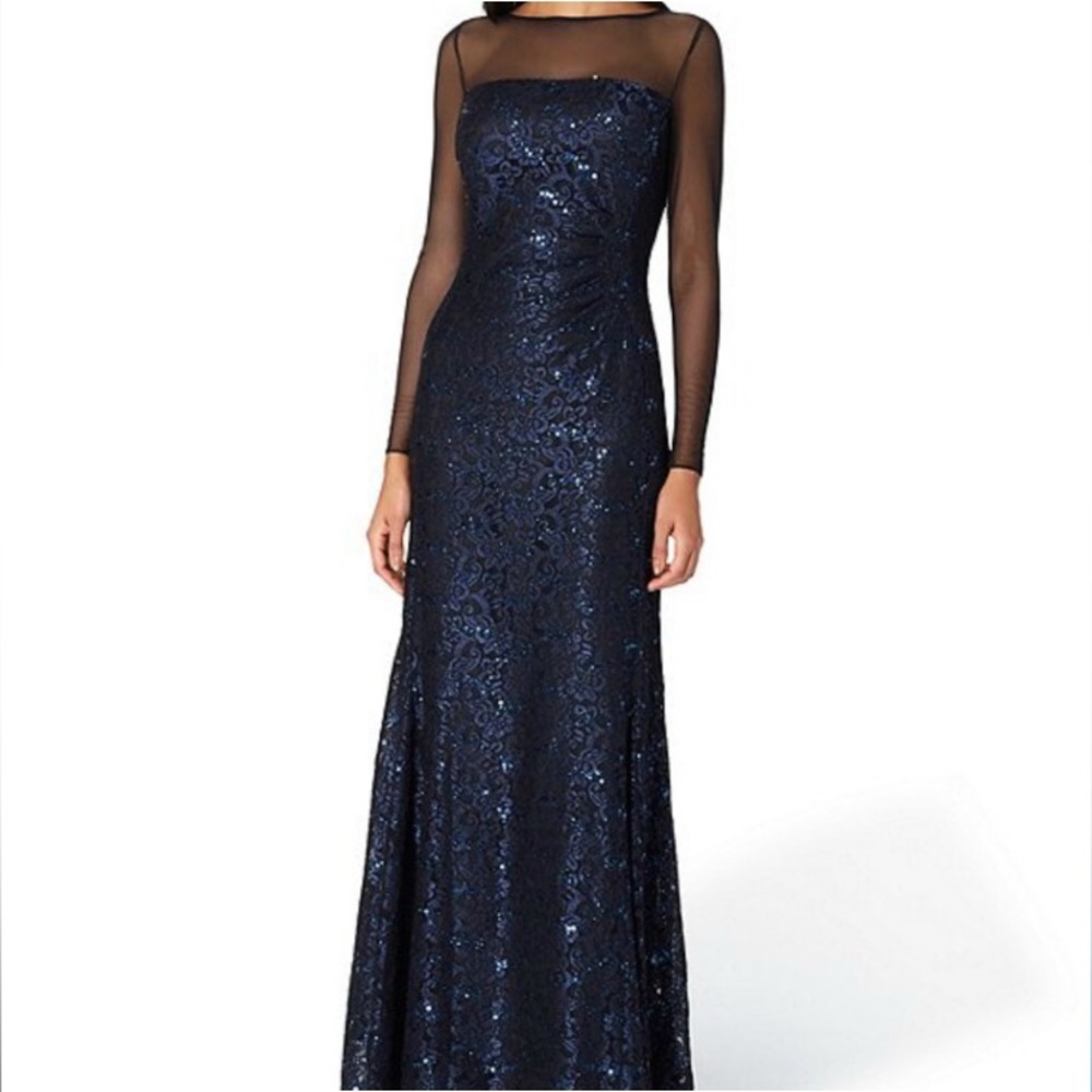 Tahari ASL Long Sleeve Sequin Column Cocktail Dress